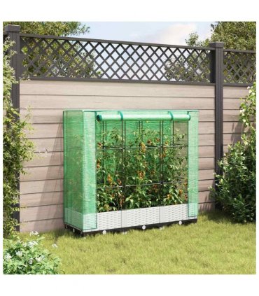 vidaXL Raised Bed with Greenhouse Cover Rattan Look 120x40x123 cm — Colour: white, Size: 120 x 40 x 123 cm