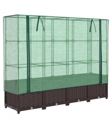 vidaXL Raised Bed with Greenhouse Cover Rattan Look 160x40x138 cm — Colour: brown, Size: 160 x 40 x 138 cm