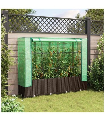 vidaXL Raised Bed with Greenhouse Cover Rattan Look 160x40x138 cm — Colour: brown, Size: 160 x 40 x 138 cm