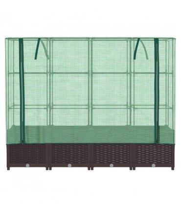 vidaXL Raised Bed with Greenhouse Cover Rattan Look 160x40x138 cm — Colour: brown, Size: 160 x 40 x 138 cm