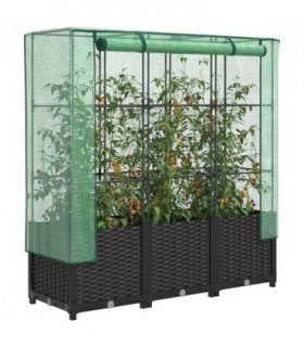 vidaXL Raised Bed with Greenhouse Cover Rattan Look 120x40x138 cm — Colour: black, Size: 120 x 40 x 138 cm