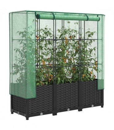 vidaXL Raised Bed with Greenhouse Cover Rattan Look 120x40x138 cm — Colour: black, Size: 120 x 40 x 138 cm