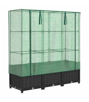 vidaXL Raised Bed with Greenhouse Cover Rattan Look 120x40x138 cm — Colour: black, Size: 120 x 40 x 138 cm
