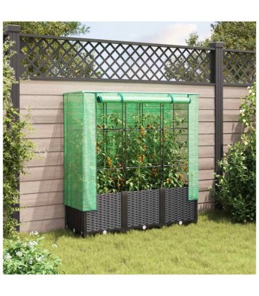 vidaXL Raised Bed with Greenhouse Cover Rattan Look 120x40x138 cm — Colour: black, Size: 120 x 40 x 138 cm
