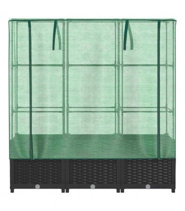vidaXL Raised Bed with Greenhouse Cover Rattan Look 120x40x138 cm — Colour: black, Size: 120 x 40 x 138 cm