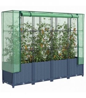 vidaXL Raised Bed with Greenhouse Cover Rattan Look 160x40x138 cm — Colour: blue grey, Size: 160 x 40 x 138 cm