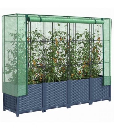 vidaXL Raised Bed with Greenhouse Cover Rattan Look 160x40x138 cm — Colour: blue grey, Size: 160 x 40 x 138 cm