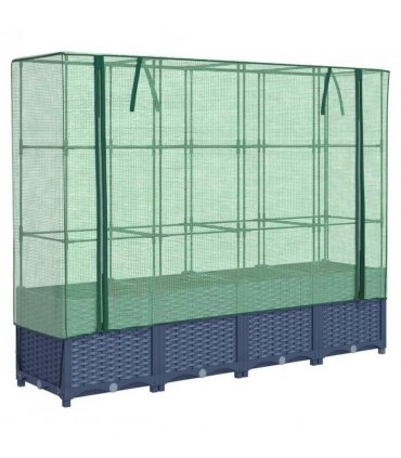 vidaXL Raised Bed with Greenhouse Cover Rattan Look 160x40x138 cm — Colour: blue grey, Size: 160 x 40 x 138 cm