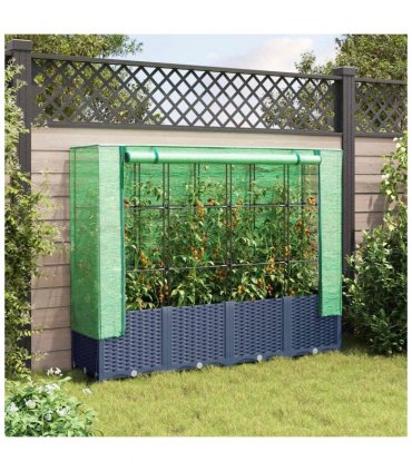 vidaXL Raised Bed with Greenhouse Cover Rattan Look 160x40x138 cm — Colour: blue grey, Size: 160 x 40 x 138 cm