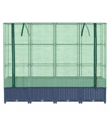 vidaXL Raised Bed with Greenhouse Cover Rattan Look 160x40x138 cm — Colour: blue grey, Size: 160 x 40 x 138 cm