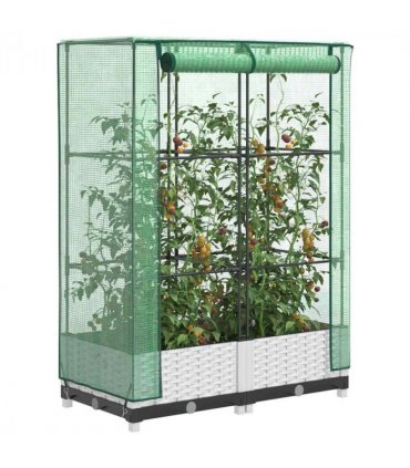 vidaXL Raised Bed with Greenhouse Cover Rattan Look 80x40x123 cm — Colour: white, Size: 80 x 40 x 123 cm