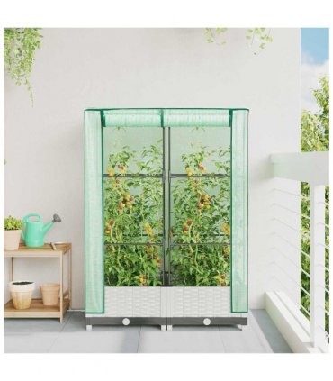 vidaXL Raised Bed with Greenhouse Cover Rattan Look 80x40x123 cm — Colour: white, Size: 80 x 40 x 123 cm