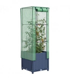 vidaXL Raised Bed with Greenhouse Cover Rattan Look 40x40x139 cm — Colour: blue grey, Size: 40 x 40 x 139 cm