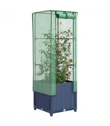 vidaXL Raised Bed with Greenhouse Cover Rattan Look 40x40x139 cm — Colour: blue grey, Size: 40 x 40 x 139 cm
