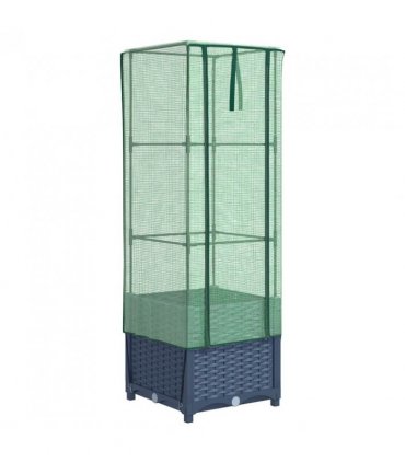 vidaXL Raised Bed with Greenhouse Cover Rattan Look 40x40x139 cm — Colour: blue grey, Size: 40 x 40 x 139 cm
