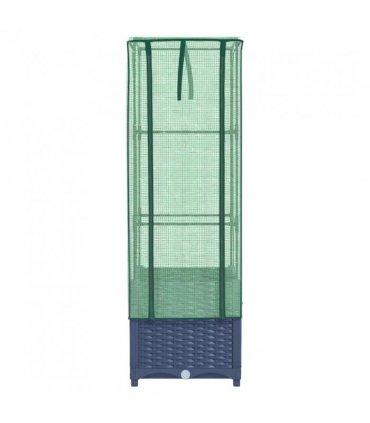 vidaXL Raised Bed with Greenhouse Cover Rattan Look 40x40x139 cm — Colour: blue grey, Size: 40 x 40 x 139 cm