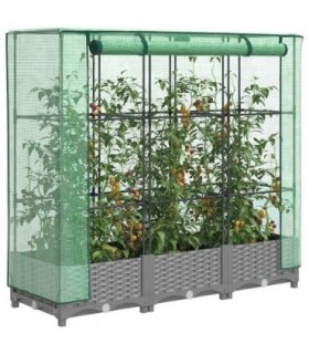 vidaXL Raised Bed with Greenhouse Cover Rattan Look 120x40x123 cm — Colour: light grey, Size: 120 x 40 x 123 cm