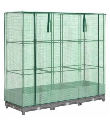 vidaXL Raised Bed with Greenhouse Cover Rattan Look 120x40x123 cm — Colour: light grey, Size: 120 x 40 x 123 cm