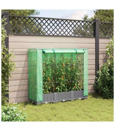 vidaXL Raised Bed with Greenhouse Cover Rattan Look 120x40x123 cm — Colour: light grey, Size: 120 x 40 x 123 cm