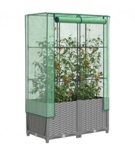vidaXL Raised Bed with Greenhouse Cover Rattan Look 80x40x138 cm — Colour: light grey, Size: 80 x 40 x 138 cm