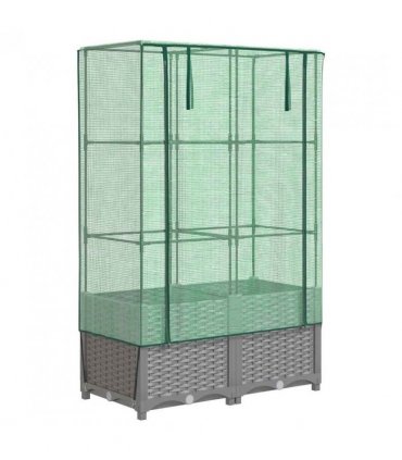 vidaXL Raised Bed with Greenhouse Cover Rattan Look 80x40x138 cm — Colour: light grey, Size: 80 x 40 x 138 cm