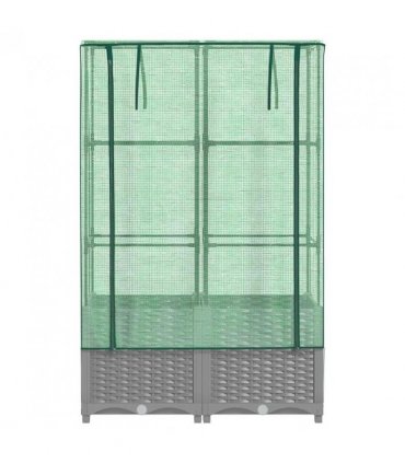vidaXL Raised Bed with Greenhouse Cover Rattan Look 80x40x138 cm — Colour: light grey, Size: 80 x 40 x 138 cm