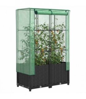 vidaXL Raised Bed with Greenhouse Cover Rattan Look 80x40x138 cm — Colour: black, Size: 80 x 40 x 138 cm