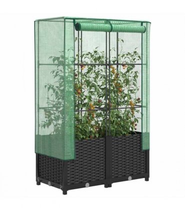 vidaXL Raised Bed with Greenhouse Cover Rattan Look 80x40x138 cm — Colour: black, Size: 80 x 40 x 138 cm