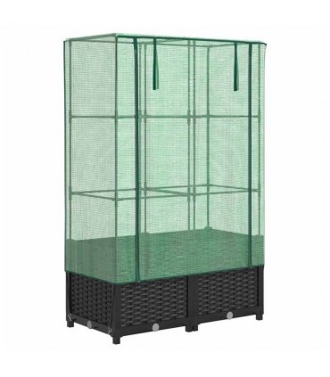 vidaXL Raised Bed with Greenhouse Cover Rattan Look 80x40x138 cm — Colour: black, Size: 80 x 40 x 138 cm