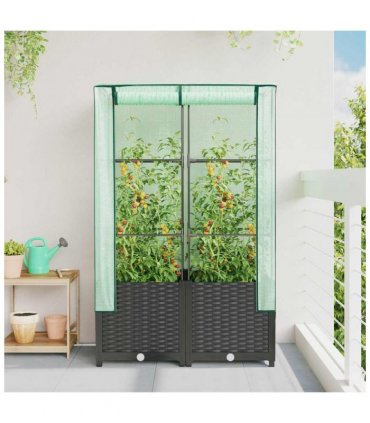vidaXL Raised Bed with Greenhouse Cover Rattan Look 80x40x138 cm — Colour: black, Size: 80 x 40 x 138 cm