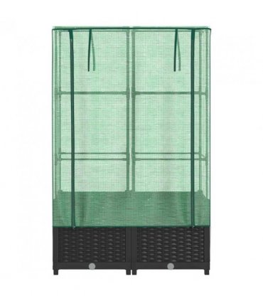vidaXL Raised Bed with Greenhouse Cover Rattan Look 80x40x138 cm — Colour: black, Size: 80 x 40 x 138 cm