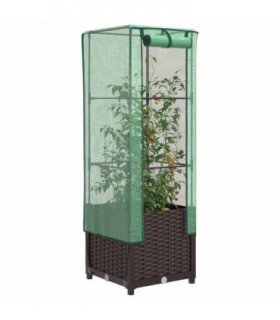 vidaXL Raised Bed with Greenhouse Cover Rattan Look 40x40x139 cm — Colour: brown, Size: 40 x 40 x 139 cm