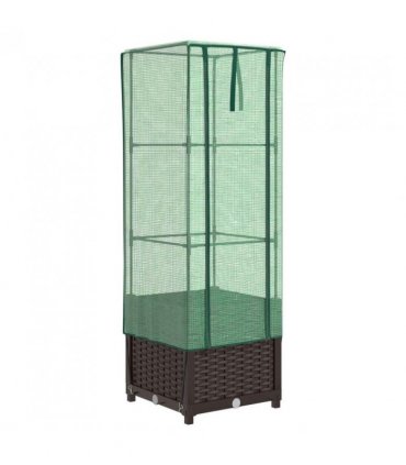 vidaXL Raised Bed with Greenhouse Cover Rattan Look 40x40x139 cm — Colour: brown, Size: 40 x 40 x 139 cm