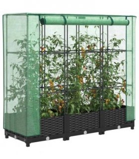 vidaXL Raised Bed with Greenhouse Cover Rattan Look 120x40x123 cm — Colour: black, Size: 120 x 40 x 123 cm
