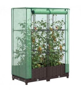 vidaXL Raised Bed with Greenhouse Cover Rattan Look 80x40x123 cm — Colour: brown, Size: 80 x 40 x 123 cm