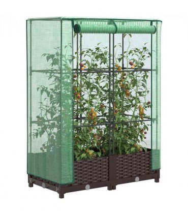 vidaXL Raised Bed with Greenhouse Cover Rattan Look 80x40x123 cm — Colour: brown, Size: 80 x 40 x 123 cm