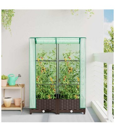 vidaXL Raised Bed with Greenhouse Cover Rattan Look 80x40x123 cm — Colour: brown, Size: 80 x 40 x 123 cm