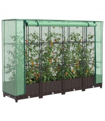 vidaXL Raised Bed with Greenhouse Cover Rattan Look 160x40x123 cm — Colour: brown, Size: 160 x 40 x 123 cm