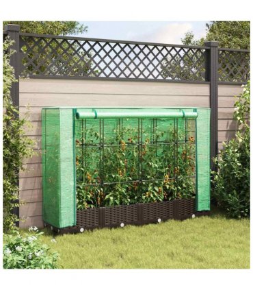 vidaXL Raised Bed with Greenhouse Cover Rattan Look 160x40x123 cm — Colour: brown, Size: 160 x 40 x 123 cm