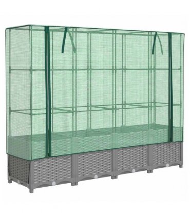 vidaXL Raised Bed with Greenhouse Cover Rattan Look 160x40x138 cm — Colour: light grey, Size: 160 x 40 x 138 cm