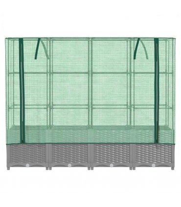 vidaXL Raised Bed with Greenhouse Cover Rattan Look 160x40x138 cm — Colour: light grey, Size: 160 x 40 x 138 cm