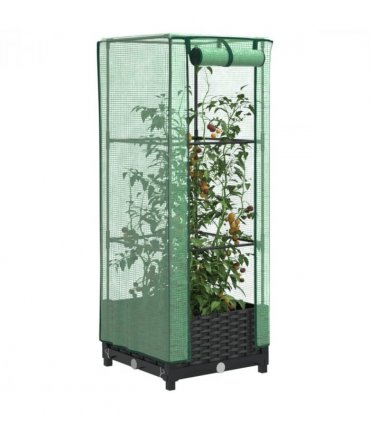 vidaXL Raised Bed with Greenhouse Cover Rattan Look 40x40x123 cm — Colour: black, Size: 40 x 40 x 123 cm