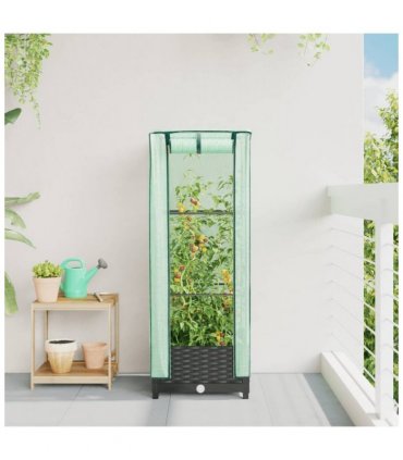 vidaXL Raised Bed with Greenhouse Cover Rattan Look 40x40x123 cm — Colour: black, Size: 40 x 40 x 123 cm