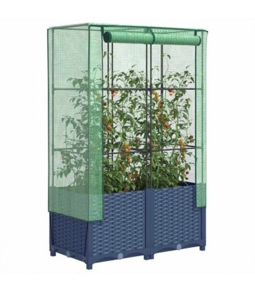 vidaXL Raised Bed with Greenhouse Cover Rattan Look 80x40x138 cm — Colour: blue grey, Size: 80 x 40 x 138 cm