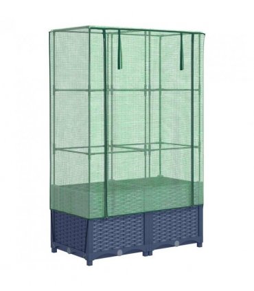 vidaXL Raised Bed with Greenhouse Cover Rattan Look 80x40x138 cm — Colour: blue grey, Size: 80 x 40 x 138 cm