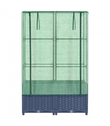 vidaXL Raised Bed with Greenhouse Cover Rattan Look 80x40x138 cm — Colour: blue grey, Size: 80 x 40 x 138 cm