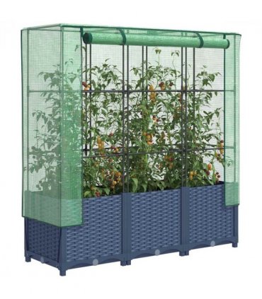 vidaXL Raised Bed with Greenhouse Cover Rattan Look 120x40x138 cm — Colour: blue grey, Size: 120 x 40 x 138 cm