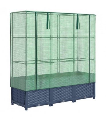 vidaXL Raised Bed with Greenhouse Cover Rattan Look 120x40x138 cm — Colour: blue grey, Size: 120 x 40 x 138 cm