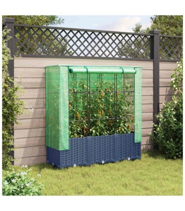 vidaXL Raised Bed with Greenhouse Cover Rattan Look 120x40x138 cm — Colour: blue grey, Size: 120 x 40 x 138 cm