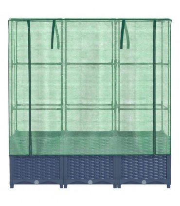 vidaXL Raised Bed with Greenhouse Cover Rattan Look 120x40x138 cm — Colour: blue grey, Size: 120 x 40 x 138 cm